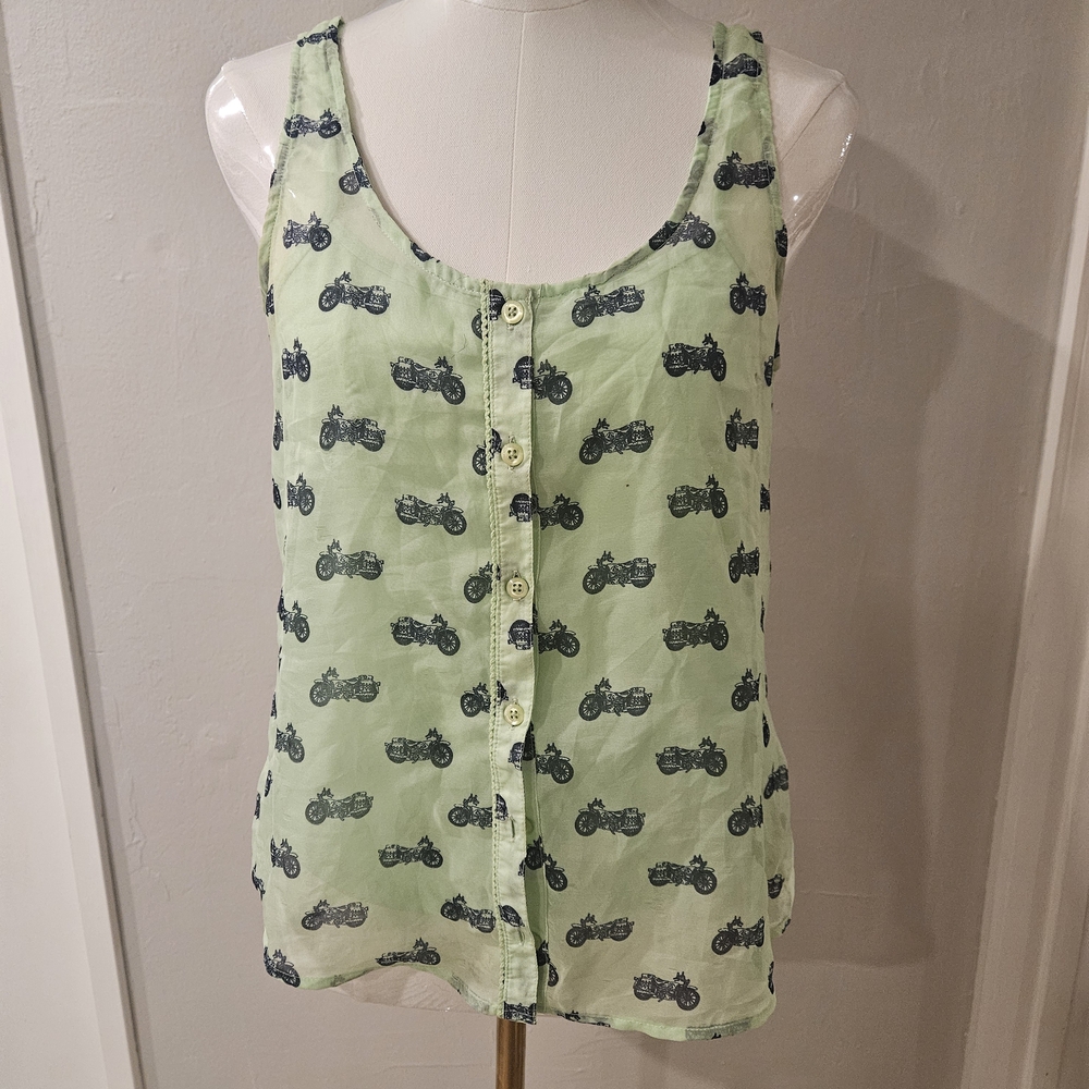 Volcom Light Green Motorcycle Print Tank Top